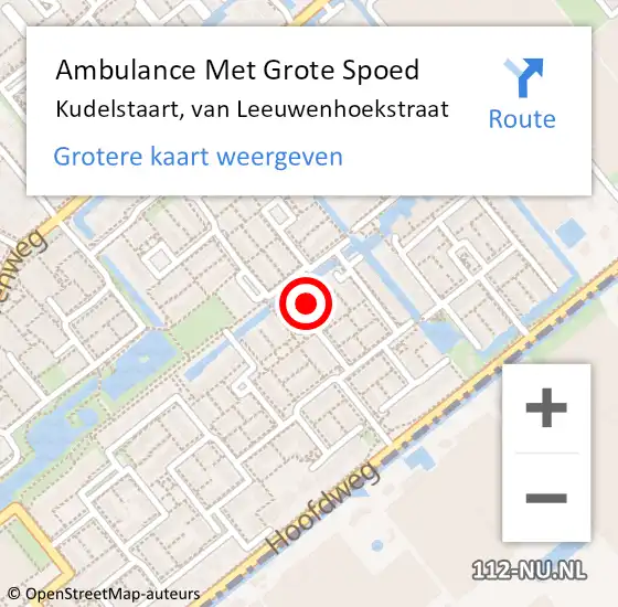 Locatie op kaart van de 112 melding: Ambulance Met Grote Spoed Naar Kudelstaart, van Leeuwenhoekstraat op 7 oktober 2022 19:53