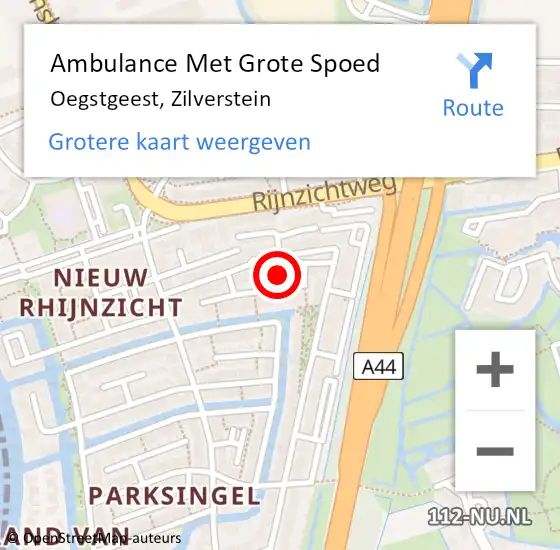 Locatie op kaart van de 112 melding: Ambulance Met Grote Spoed Naar Oegstgeest, Zilverstein op 7 oktober 2022 20:01