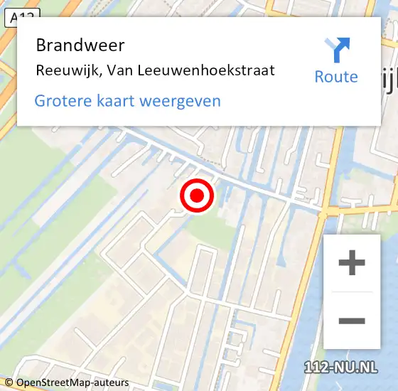 Locatie op kaart van de 112 melding: Brandweer Reeuwijk, Van Leeuwenhoekstraat op 7 oktober 2022 20:32