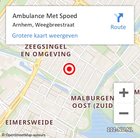 Locatie op kaart van de 112 melding: Ambulance Met Spoed Naar Arnhem, Weegbreestraat op 7 oktober 2022 20:33