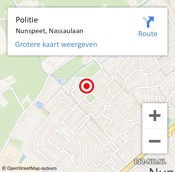 Locatie op kaart van de 112 melding: Politie Nunspeet, Nassaulaan op 7 oktober 2022 21:14