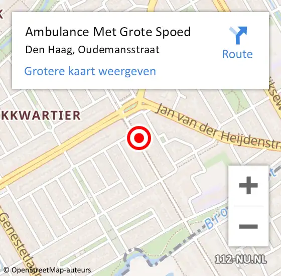 Locatie op kaart van de 112 melding: Ambulance Met Grote Spoed Naar Den Haag, Oudemansstraat op 7 oktober 2022 21:35
