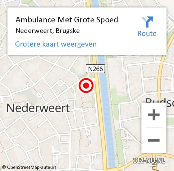 Locatie op kaart van de 112 melding: Ambulance Met Grote Spoed Naar Nederweert, Brugske op 7 oktober 2022 21:50