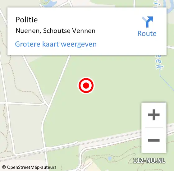 Locatie op kaart van de 112 melding: Politie Nuenen, Schoutse Vennen op 7 oktober 2022 22:23