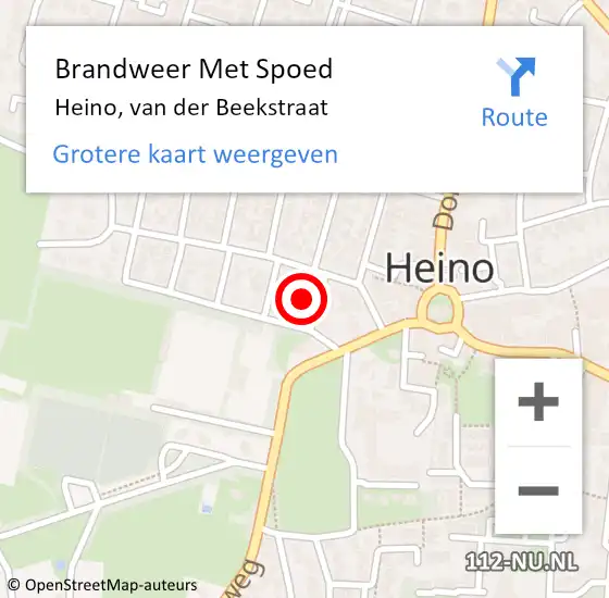 Locatie op kaart van de 112 melding: Brandweer Met Spoed Naar Heino, van der Beekstraat op 7 oktober 2022 22:53