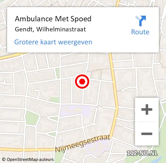 Locatie op kaart van de 112 melding: Ambulance Met Spoed Naar Gendt, Wilhelminastraat op 7 oktober 2022 23:16