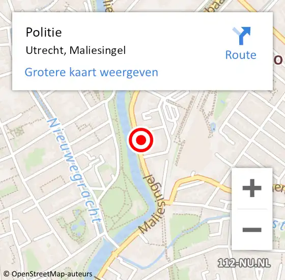 Locatie op kaart van de 112 melding: Politie Utrecht, Maliesingel op 7 oktober 2022 23:38