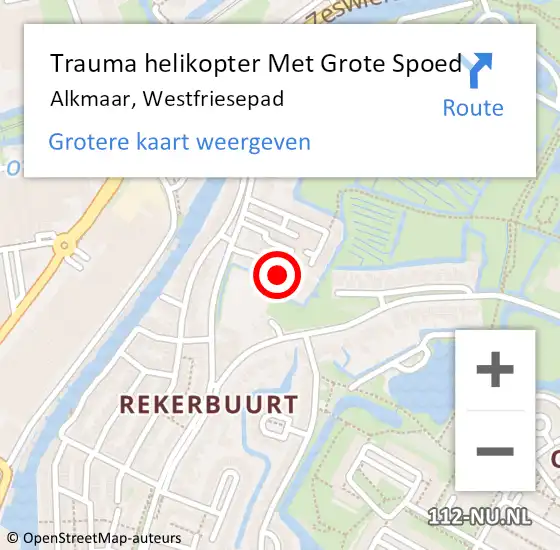 Locatie op kaart van de 112 melding: Trauma helikopter Met Grote Spoed Naar Alkmaar, Westfriesepad op 8 oktober 2022 00:43