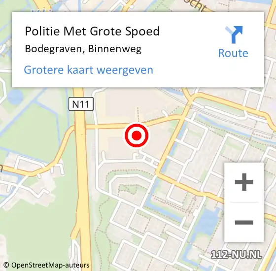 Locatie op kaart van de 112 melding: Politie Met Grote Spoed Naar Bodegraven, Binnenweg op 8 oktober 2022 01:05