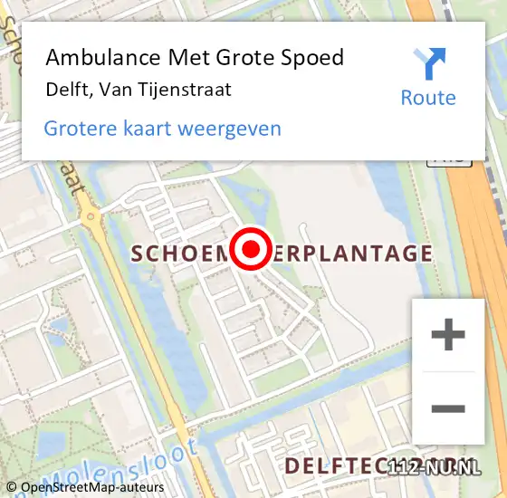 Locatie op kaart van de 112 melding: Ambulance Met Grote Spoed Naar Delft, Van Tijenstraat op 8 oktober 2022 01:11
