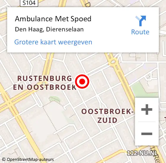 Locatie op kaart van de 112 melding: Ambulance Met Spoed Naar Den Haag, Dierenselaan op 8 oktober 2022 02:31