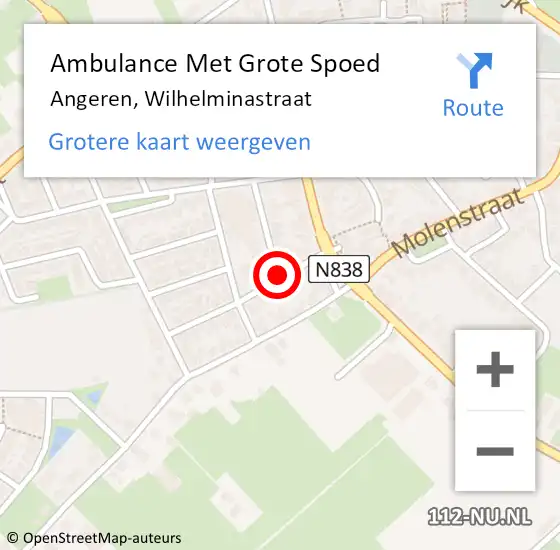 Locatie op kaart van de 112 melding: Ambulance Met Grote Spoed Naar Angeren, Wilhelminastraat op 31 juli 2014 18:30