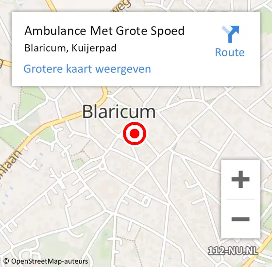 Locatie op kaart van de 112 melding: Ambulance Met Grote Spoed Naar Blaricum, Kuijerpad op 31 juli 2014 18:36