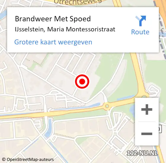 Locatie op kaart van de 112 melding: Brandweer Met Spoed Naar IJsselstein, Maria Montessoristraat op 8 oktober 2022 05:56