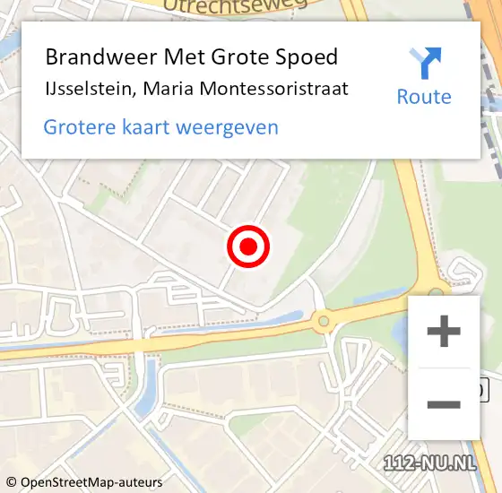 Locatie op kaart van de 112 melding: Brandweer Met Grote Spoed Naar IJsselstein, Maria Montessoristraat op 8 oktober 2022 05:58