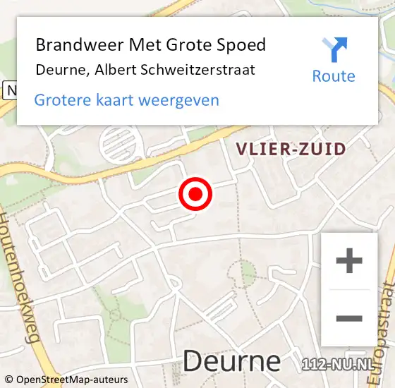 Locatie op kaart van de 112 melding: Brandweer Met Grote Spoed Naar Deurne, Albert Schweitzerstraat op 8 oktober 2022 06:44