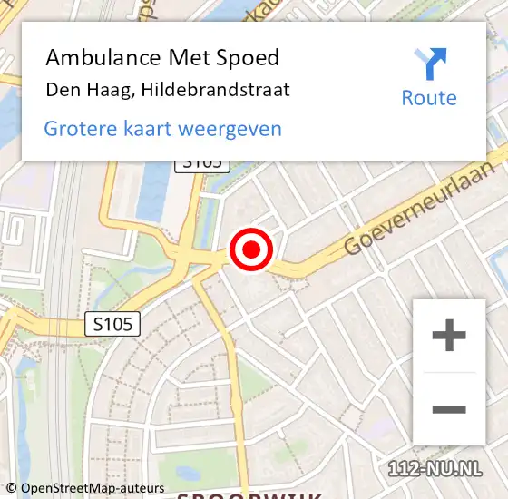 Locatie op kaart van de 112 melding: Ambulance Met Spoed Naar Den Haag, Hildebrandstraat op 8 oktober 2022 06:45