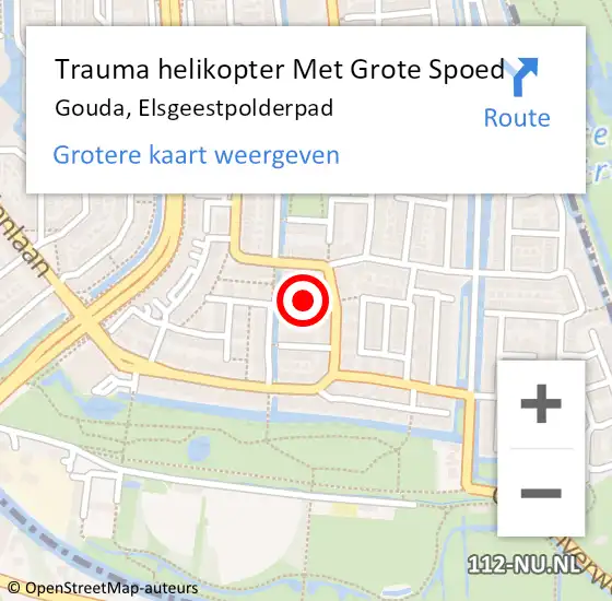 Locatie op kaart van de 112 melding: Trauma helikopter Met Grote Spoed Naar Gouda, Elsgeestpolderpad op 8 oktober 2022 07:41