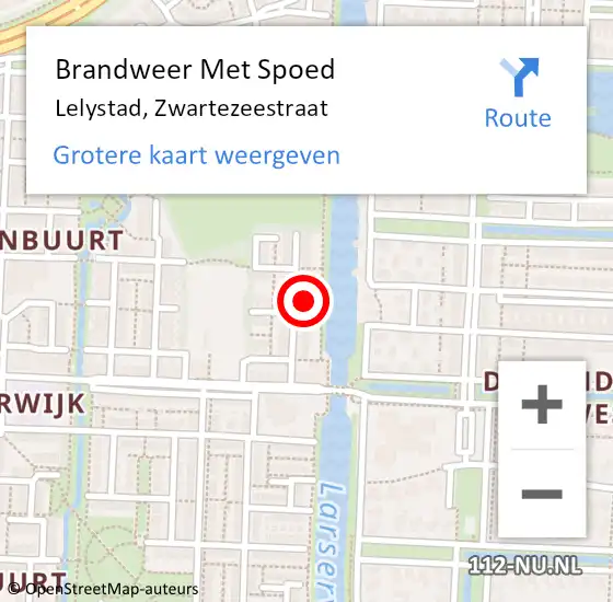 Locatie op kaart van de 112 melding: Brandweer Met Spoed Naar Lelystad, Zwartezeestraat op 8 oktober 2022 07:42