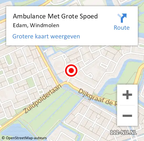Locatie op kaart van de 112 melding: Ambulance Met Grote Spoed Naar Edam, Windmolen op 8 oktober 2022 08:28