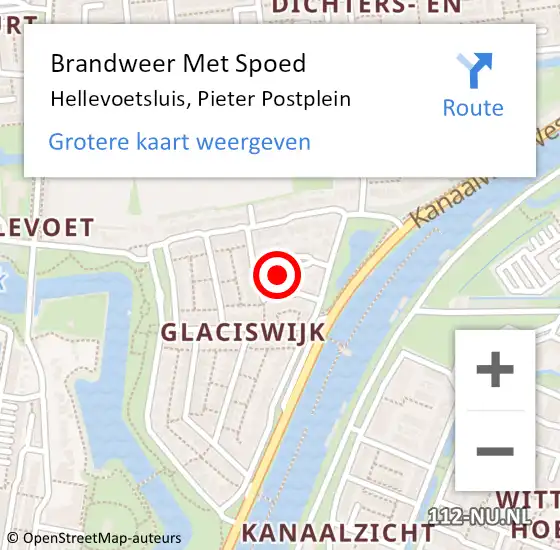 Locatie op kaart van de 112 melding: Brandweer Met Spoed Naar Hellevoetsluis, Pieter Postplein op 8 oktober 2022 08:40