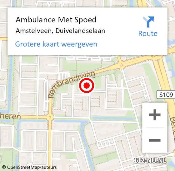 Locatie op kaart van de 112 melding: Ambulance Met Spoed Naar Amstelveen, Duivelandselaan op 8 oktober 2022 09:11