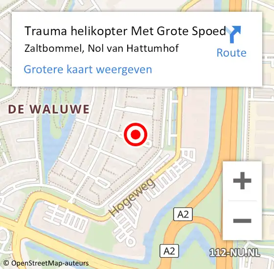 Locatie op kaart van de 112 melding: Trauma helikopter Met Grote Spoed Naar Zaltbommel, Nol van Hattumhof op 8 oktober 2022 09:24