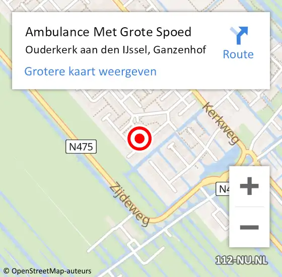 Locatie op kaart van de 112 melding: Ambulance Met Grote Spoed Naar Ouderkerk aan den IJssel, Ganzenhof op 8 oktober 2022 09:25
