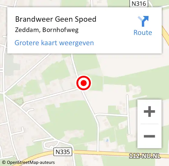 Locatie op kaart van de 112 melding: Brandweer Geen Spoed Naar Zeddam, Bornhofweg op 8 oktober 2022 09:28