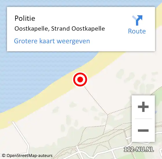 Locatie op kaart van de 112 melding: Politie Oostkapelle, Strand Oostkapelle op 8 oktober 2022 09:36