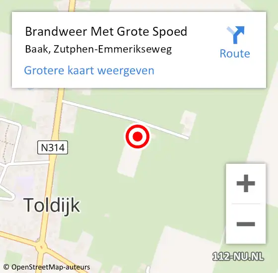 Locatie op kaart van de 112 melding: Brandweer Met Grote Spoed Naar Baak, Zutphen-Emmerikseweg op 8 oktober 2022 09:42