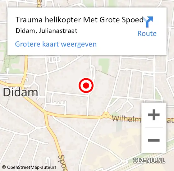 Locatie op kaart van de 112 melding: Trauma helikopter Met Grote Spoed Naar Didam, Julianastraat op 8 oktober 2022 09:51