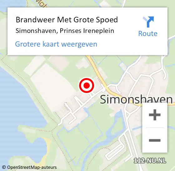 Locatie op kaart van de 112 melding: Brandweer Met Grote Spoed Naar Simonshaven, Prinses Ireneplein op 8 oktober 2022 10:00