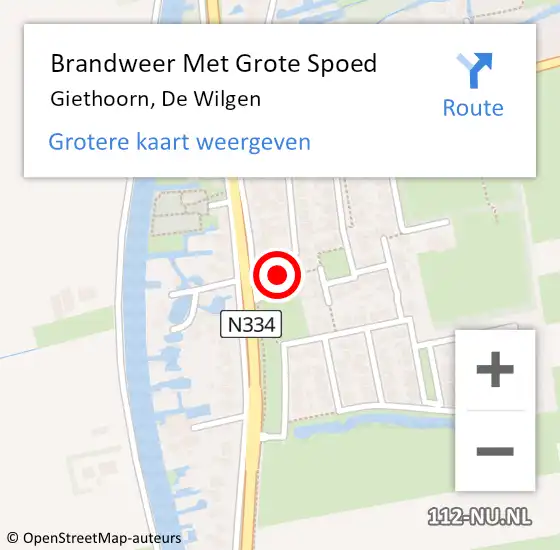 Locatie op kaart van de 112 melding: Brandweer Met Grote Spoed Naar Giethoorn, De Wilgen op 31 juli 2014 19:01