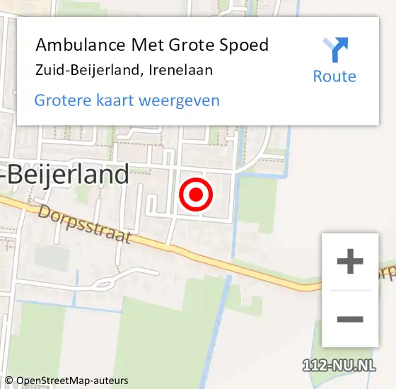 Locatie op kaart van de 112 melding: Ambulance Met Grote Spoed Naar Zuid-Beijerland, Irenelaan op 8 oktober 2022 10:27