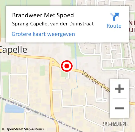 Locatie op kaart van de 112 melding: Brandweer Met Spoed Naar Sprang-Capelle, van der Duinstraat op 8 oktober 2022 11:01