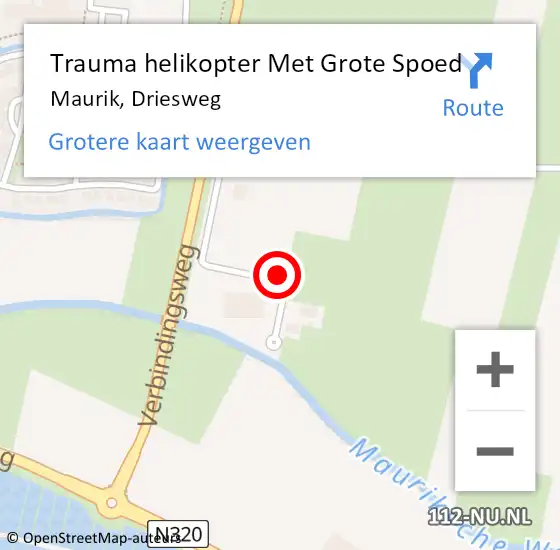 Locatie op kaart van de 112 melding: Trauma helikopter Met Grote Spoed Naar Maurik, Driesweg op 8 oktober 2022 11:54