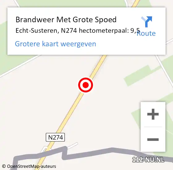 Locatie op kaart van de 112 melding: Brandweer Met Grote Spoed Naar Echt-Susteren, N274 hectometerpaal: 9,5 op 8 oktober 2022 11:55