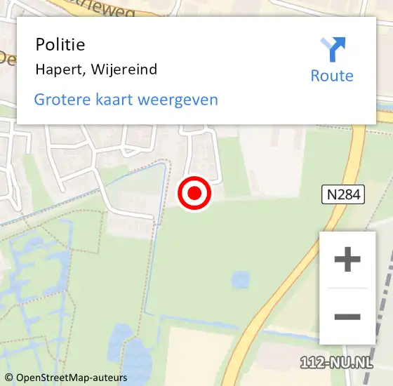 Locatie op kaart van de 112 melding: Politie Hapert, Wijereind op 8 oktober 2022 12:10