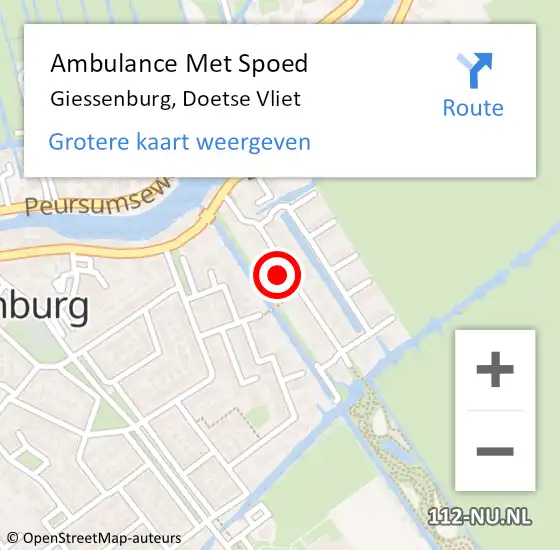 Locatie op kaart van de 112 melding: Ambulance Met Spoed Naar Giessenburg, Doetse Vliet op 8 oktober 2022 12:27