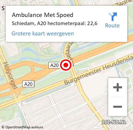 Locatie op kaart van de 112 melding: Ambulance Met Spoed Naar Schiedam, A20 hectometerpaal: 22,6 op 8 oktober 2022 12:27