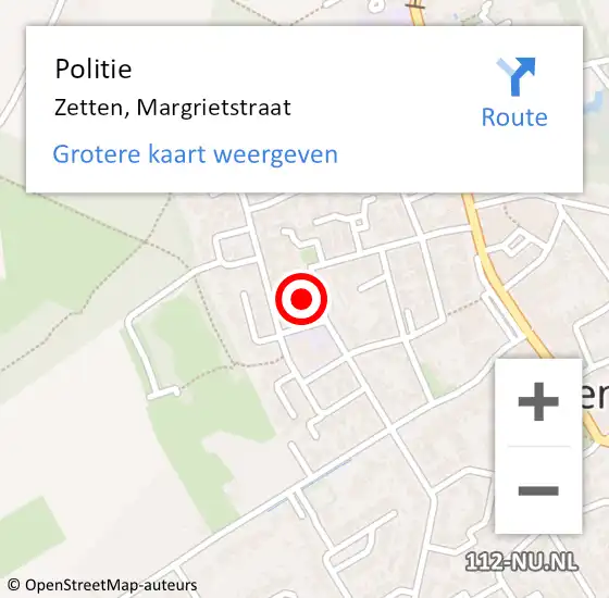 Locatie op kaart van de 112 melding: Politie Zetten, Margrietstraat op 8 oktober 2022 12:58