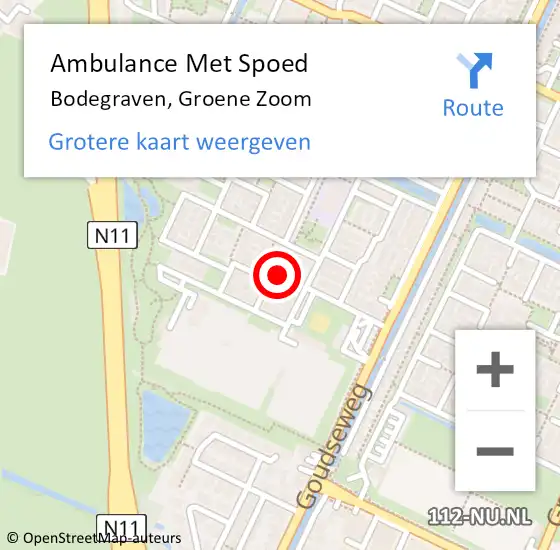 Locatie op kaart van de 112 melding: Ambulance Met Spoed Naar Bodegraven, Groene Zoom op 8 oktober 2022 13:04