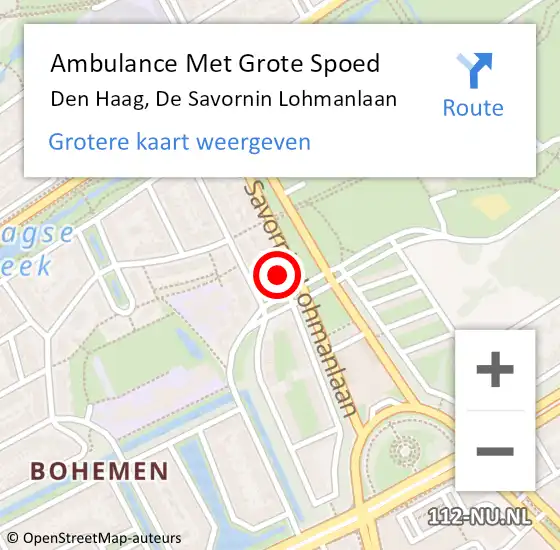 Locatie op kaart van de 112 melding: Ambulance Met Grote Spoed Naar Den Haag, De Savornin Lohmanlaan op 8 oktober 2022 13:08