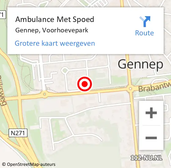 Locatie op kaart van de 112 melding: Ambulance Met Spoed Naar Gennep, Voorhoevepark op 8 oktober 2022 13:31