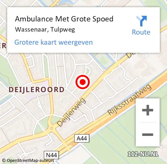 Locatie op kaart van de 112 melding: Ambulance Met Grote Spoed Naar Wassenaar, Tulpweg op 8 oktober 2022 13:40