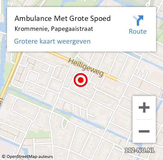 Locatie op kaart van de 112 melding: Ambulance Met Grote Spoed Naar Krommenie, Papegaaistraat op 8 oktober 2022 14:02