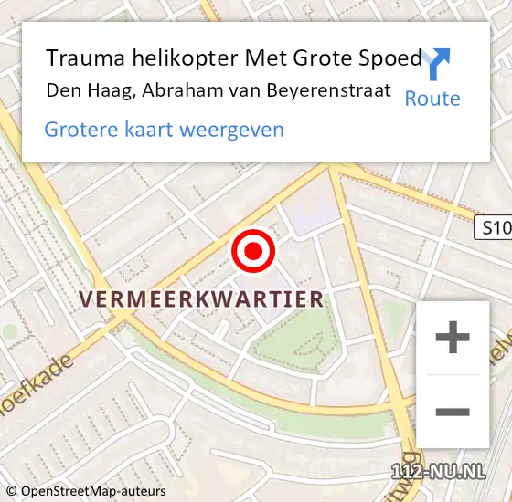 Locatie op kaart van de 112 melding: Trauma helikopter Met Grote Spoed Naar Den Haag, Abraham van Beyerenstraat op 8 oktober 2022 14:11