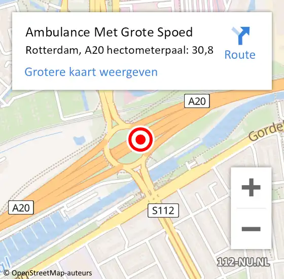 Locatie op kaart van de 112 melding: Ambulance Met Grote Spoed Naar Rotterdam, A20 hectometerpaal: 30,8 op 8 oktober 2022 14:16