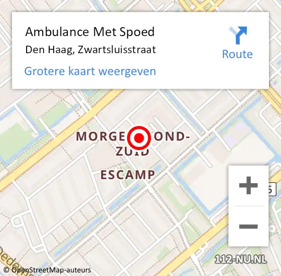 Locatie op kaart van de 112 melding: Ambulance Met Spoed Naar Den Haag, Zwartsluisstraat op 8 oktober 2022 14:21